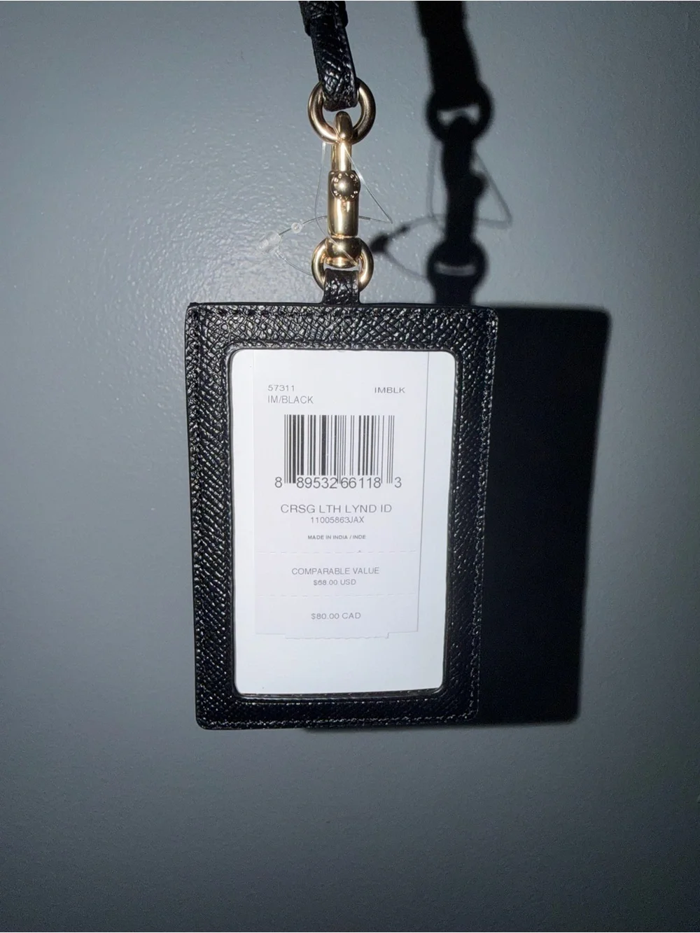 Coach Black Leather ID Holder with Lanyard